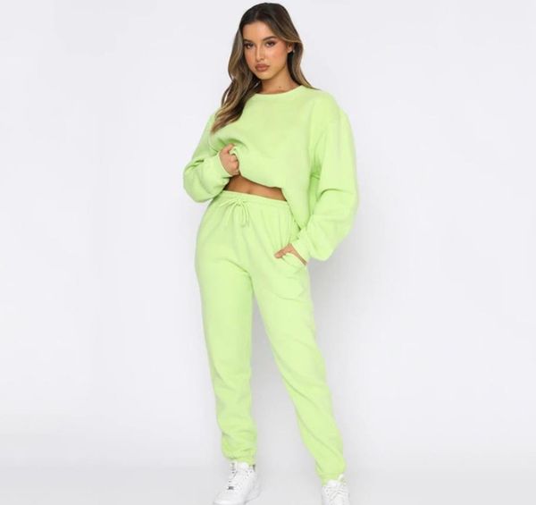 Alosweats duas peças de 2 peças de outono WILL MULHERAS CASUAL SOLID SPORTY JAPETA E PENTES TERNHA OS SPORTSWARE CRILHA