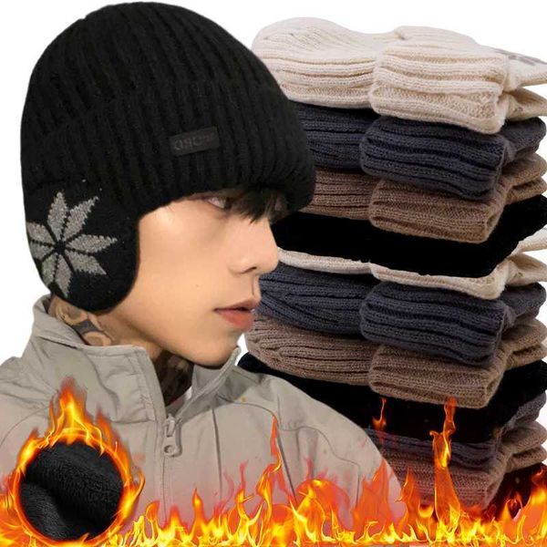 Caps 2024 Winter Earmuff Cap Men Warm Thickened Knitting Wool Beanie Cold Outdoor Sports Windproof Thermal Ear Protection Hat Caps S2411183