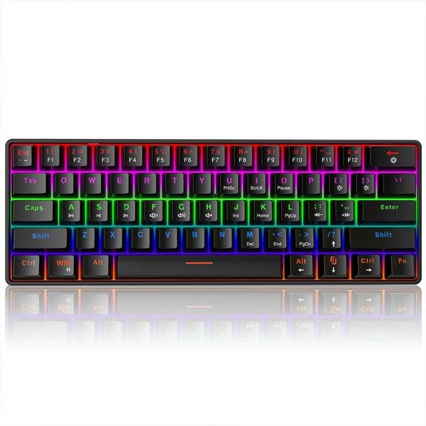 Gaming Keyboard 61 Keys Wired Office Keyboard Cool Backlit Mechanical Gaming Keyboard For Laptop PC ComputerM240715