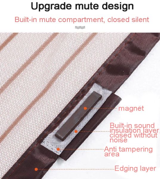 Magnetic Embroidered Visible Door Curtain Anti Mosquito Net with Magnet Inside Self Closing Anti Fly Insect Screen Mesh for Door