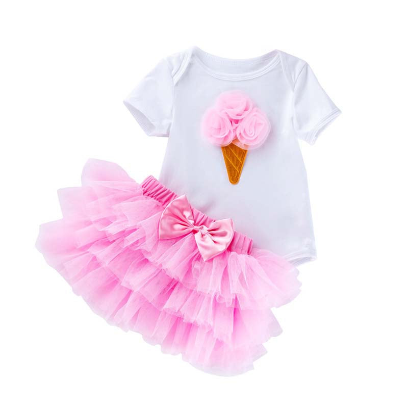 Birthday Baby Girl Clothing Sets White Bodysuit+Pink Skirts+Hairband 3Pcs Suits Girls Newborn Clothing 0-2 Years