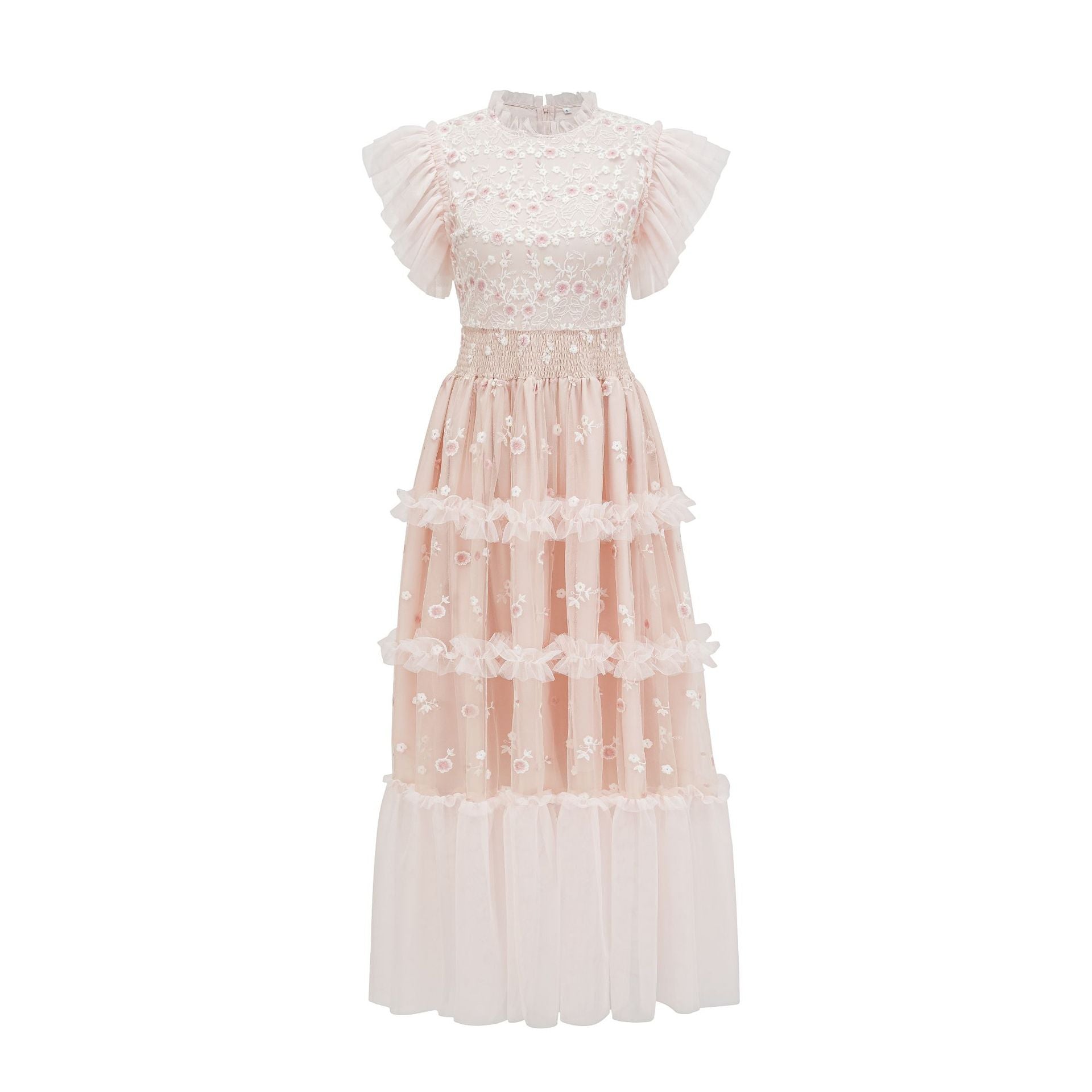 (47) Sweet embroidered dress, half-high collar, gentle temperament, small flower dress, elastic waist, long skirt, women&#039;s clothing