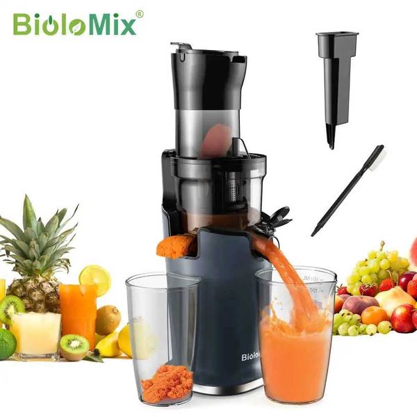 BioloMix cold press juicer with 78mm feeding trough 200W 40-65RPM power motor slow press juicer suitable for all fruits B240809