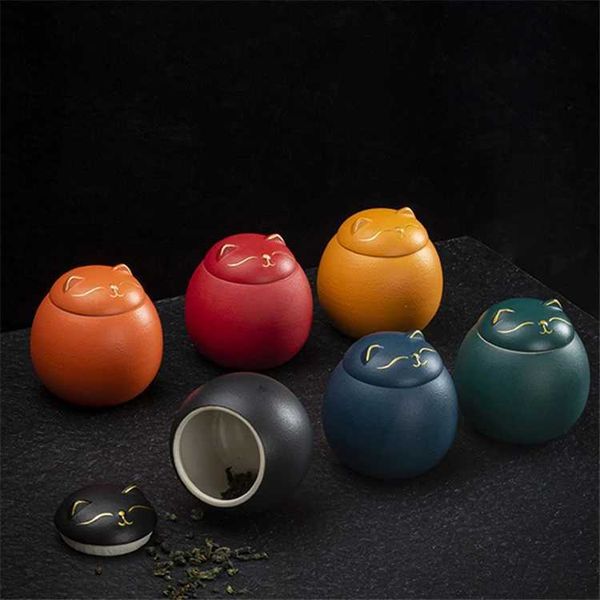 Storage Bottles Jars Cat Ceramic Tea Canister Storage Organizer Tea Porcelain Box with Lid Moisture Proof Gift Cute Pets Household Sealed Te