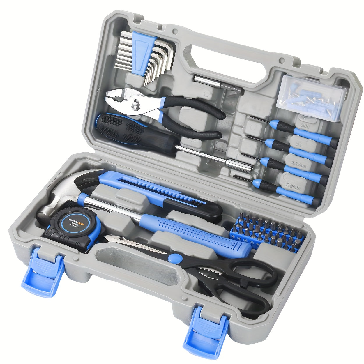 TEMU 126pcs Durable Metal Hand Tool Set With Plastic Storage Case - Automotive Repair Kit, No Electricity Needed, Blue, Manual Task