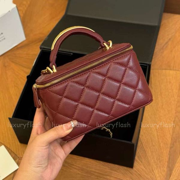 Women Crossbody Bags Designer Shoulder Bag Burgundy Vanity Lipstick Cosmetic Bag Case Purse Chain Handbags Mirror