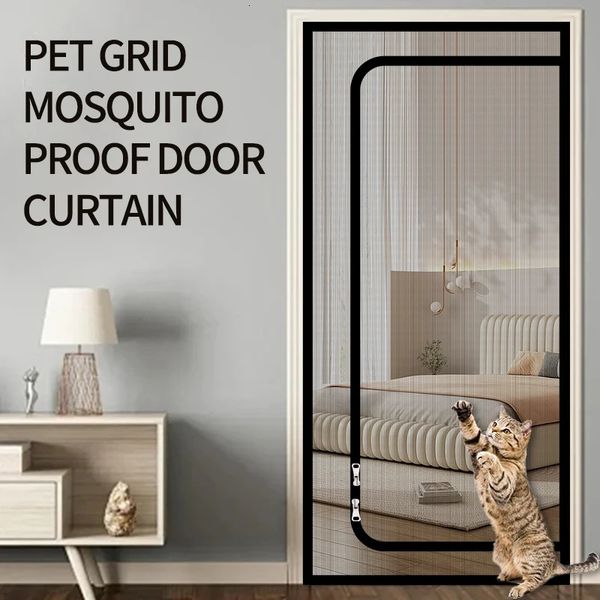 Sheer Curtains U-shaped zipper anti cat and anti dog Gauze door and window mesh with built-in zipper anti mosquito Gauze door cover 241126