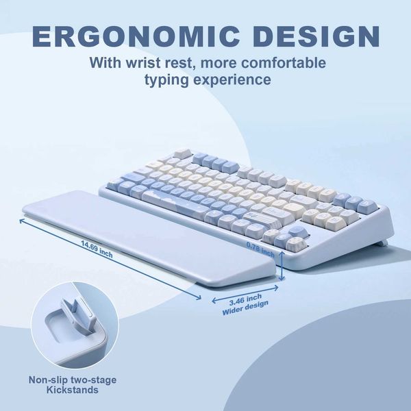 Keyboards YUNZII B87 Blue QMK-VIA Mechanical Gaming Keyboard Wireless Custom RGB Gasket Keyboard with Cute Keycap Wrist Rest for Win-Mac z25