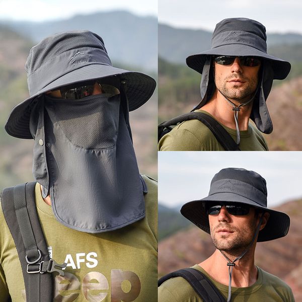 Summer Outdoor Quick Drying Bucket Hats Fishing Breathable and Casual Sunshade Hat with Face Masks