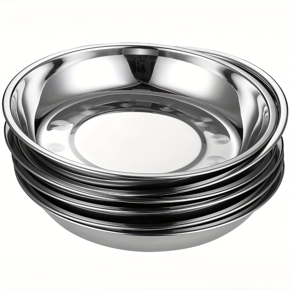 TEMU 6pcs Stainless Steel Dinner Plates, 10" Round Kitchen Metal Dish Plates, Rust-proof Camping Serving Plates For Bbq, Snack, Salad, Appetizer,