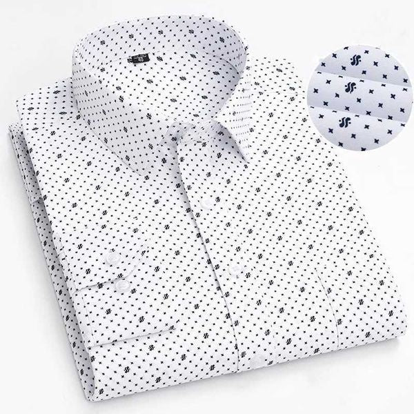 2024 New Mens Printed Long sleeved Shirt Comfortable and Slim Fit Business Social Formal Office Banquet Suitable Spring AutumnXJ250121