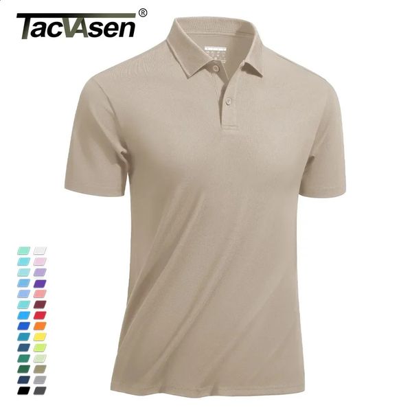 TACVASEN Quick dry cotton blended golf club shirt mens short sleeved woven work T-shirt casual outdoor cooling three-way zipper top 250110