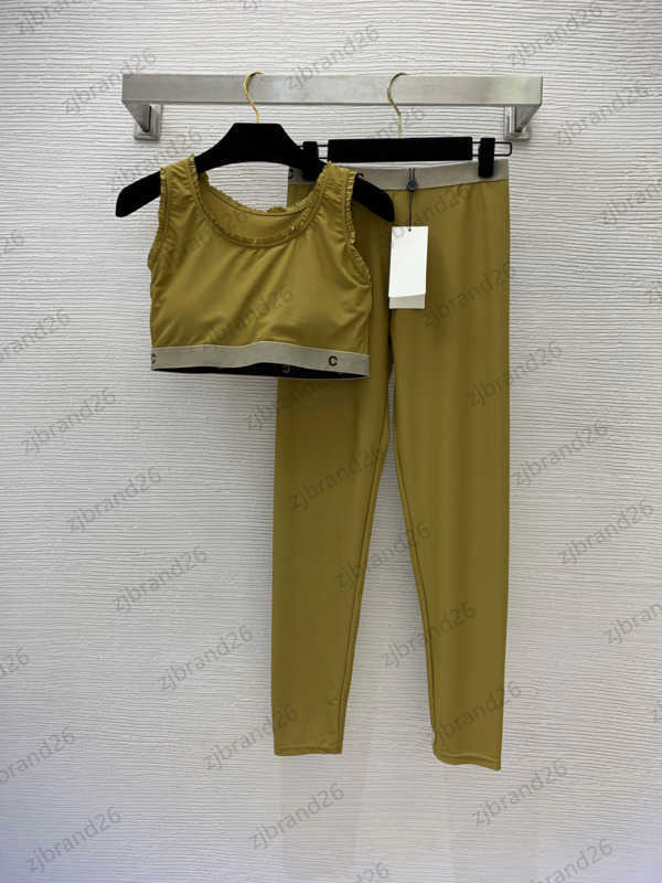 T Shirt Tanks Two Piece Set Women Tracksuit Yoga Pants High Stretch Pleated Lace Stitching Letter Printed Webbing Top Elastic Waist Slim Trousers Wo