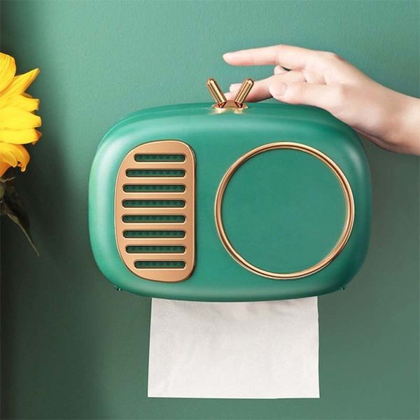 Toilet Paper Holders Retro Radio Model Toilet Paper Roll Holder Tissue Box Wall Mounted Waterproof Tray Roll Tube Paper Stand Case Bathroom