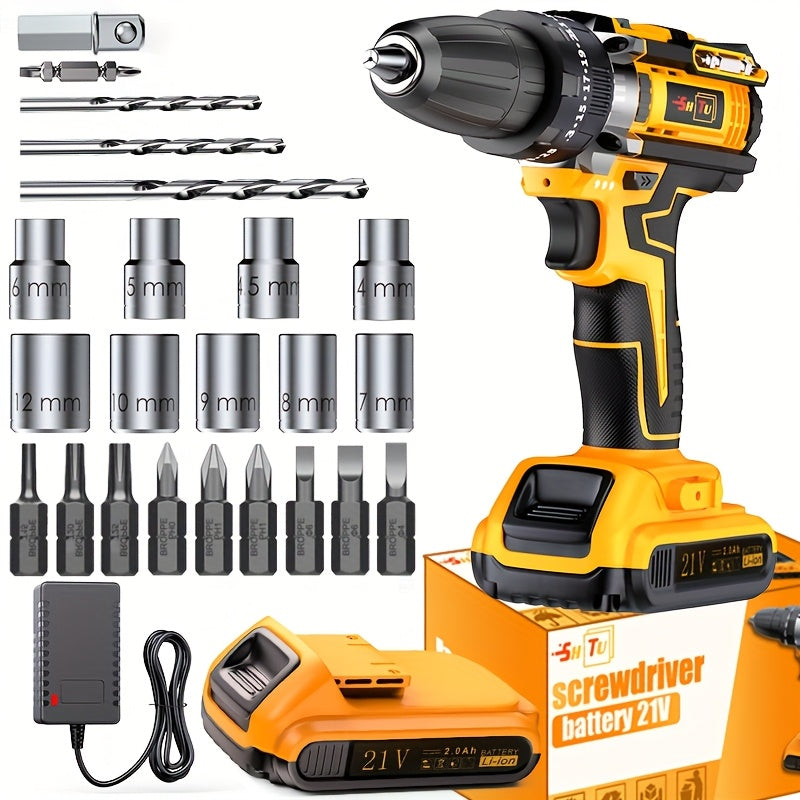 TEMU 21v Cordless Brushless Impact Wrench & Drill Set With 4000mah Battery & Tool Kit - 21v Lithium-ion Cordless Power Tool System, Ergonomic Grip,