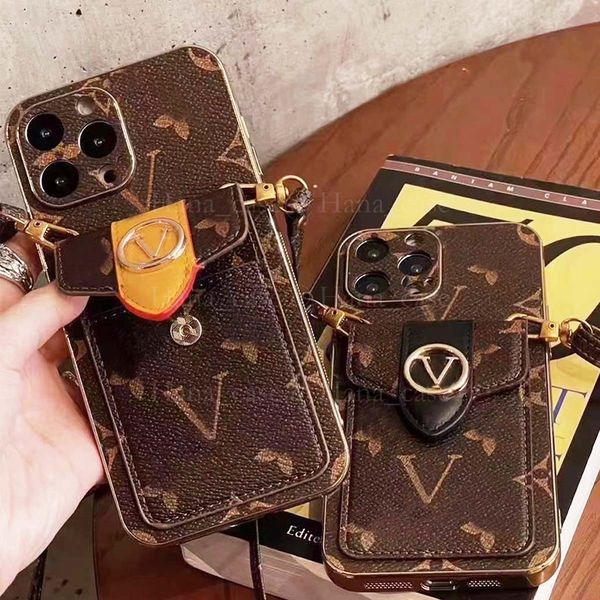 Luxury Phone Case for iPhone 15 Pro Max Leather, 15 14 Plus 13 12 Pro Designer Crossbody Lanyard Card Holder Ultra Slim Shockproof Wallet Ph