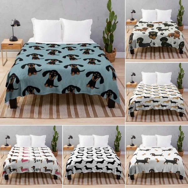 Dachshund Dog Blanket Fleece Spring-Autumn Wiener Sausage Dog Lightweight Thin Throw Blankets for Sofa Car Bed King Queen SizeB270712