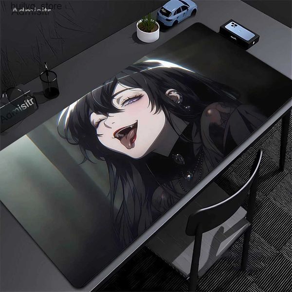 Pads Wrist Rests Mousepad Black Anime Dark Girl Mouse Pad Big Carpet 90x40cm Desk Mat Office Keyboard Table Accessories Lockrand Mausepad J2