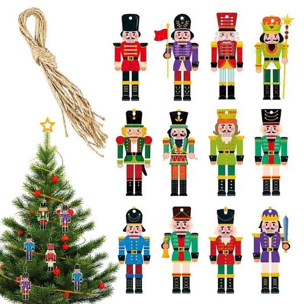 12pcs Christmas Nutcracker Soldier Pendants Christmas Tree Ornaments Home Decor 2024 Navidad Natal Xmas Gift Happy New Year 2025XJ241007