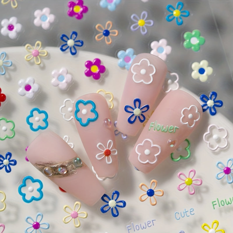 TEMU 5d Embossed Spring Flower Design Nail Art Stickers, Nail Art Decals For Nail Art Decoration, Self Adhesive Nail Art Supplies For Women And Girls