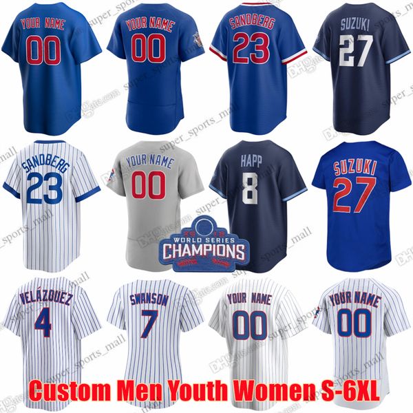 Custom S-6XL Seiya Suzuki Baseball Jersey Ian Happ Dansby Swanson Hughes Madrigal Mancini Merryweather Rucker Smyly Steele Stroman Taillon T