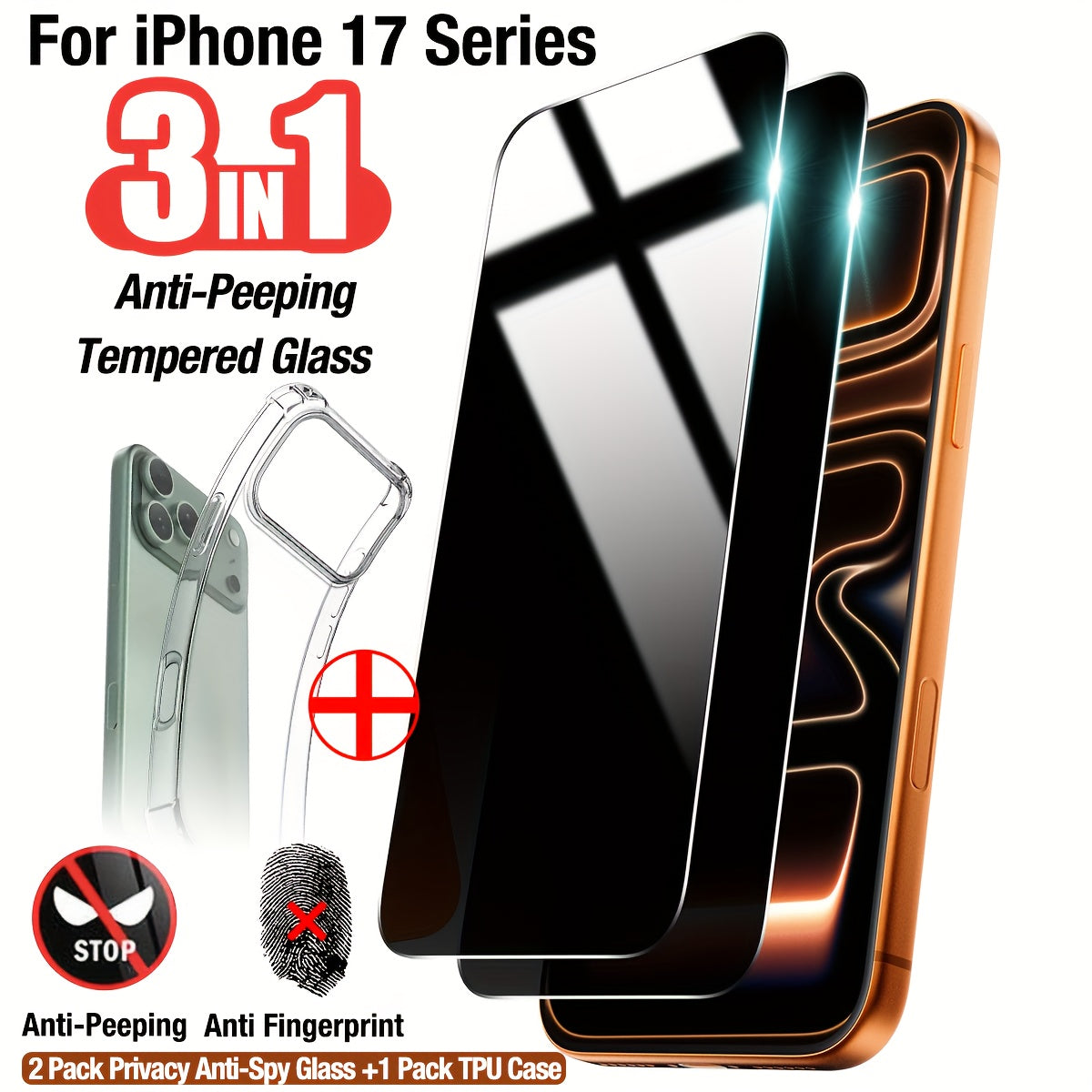 TEMU [2pcs Of Privacy Screen Protector + 1pc Of Case] 2 Tempered Glass Privacy Screen Protectors With Full Coverage And 1 Tpu Transparent Phone Case,