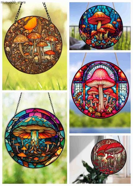 Decorative Plates Mushroom Decor Stained Acrylic Suncatcher Painted Acrylic Panel Decor for Home Gift for Nature Plant Mushroom Lovers L2409