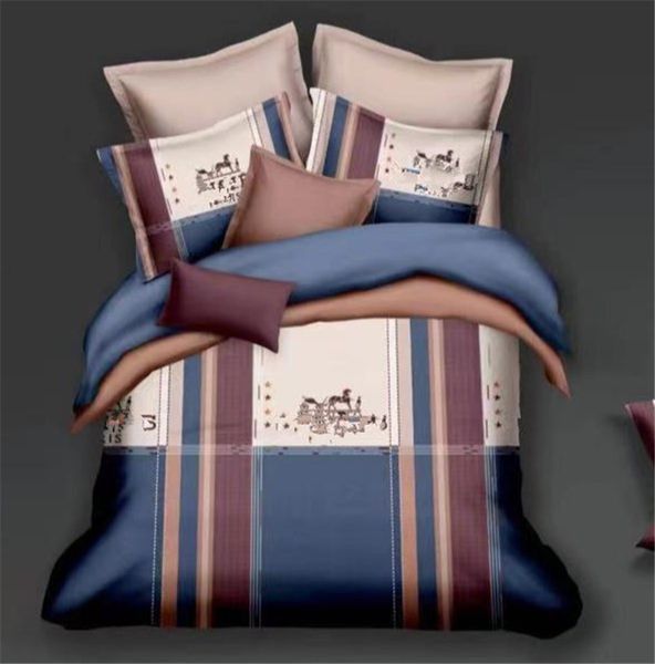 Comforters Sets Tibetan Khaki Brown Color Block Letter Horse Print 4 Piece Duvet Cover Bed Sheets Bedding Light Matte Set