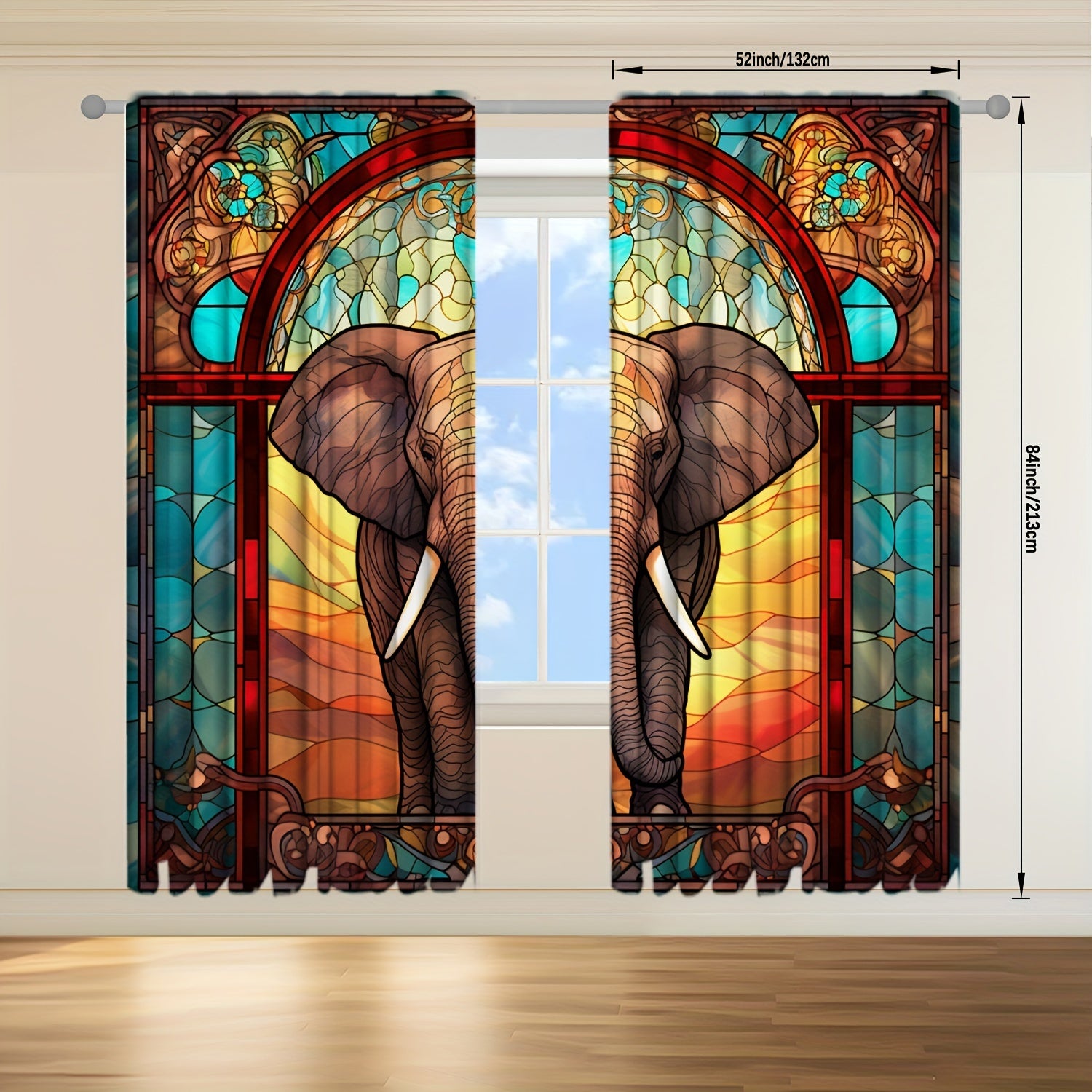 TEMU 2 Panels Window Curtains Glass 3d Elephant Decoration Bohemian Curtains For Collage Living Room, Bedroom, Kitchen, Bathroom, Home Decor, Room