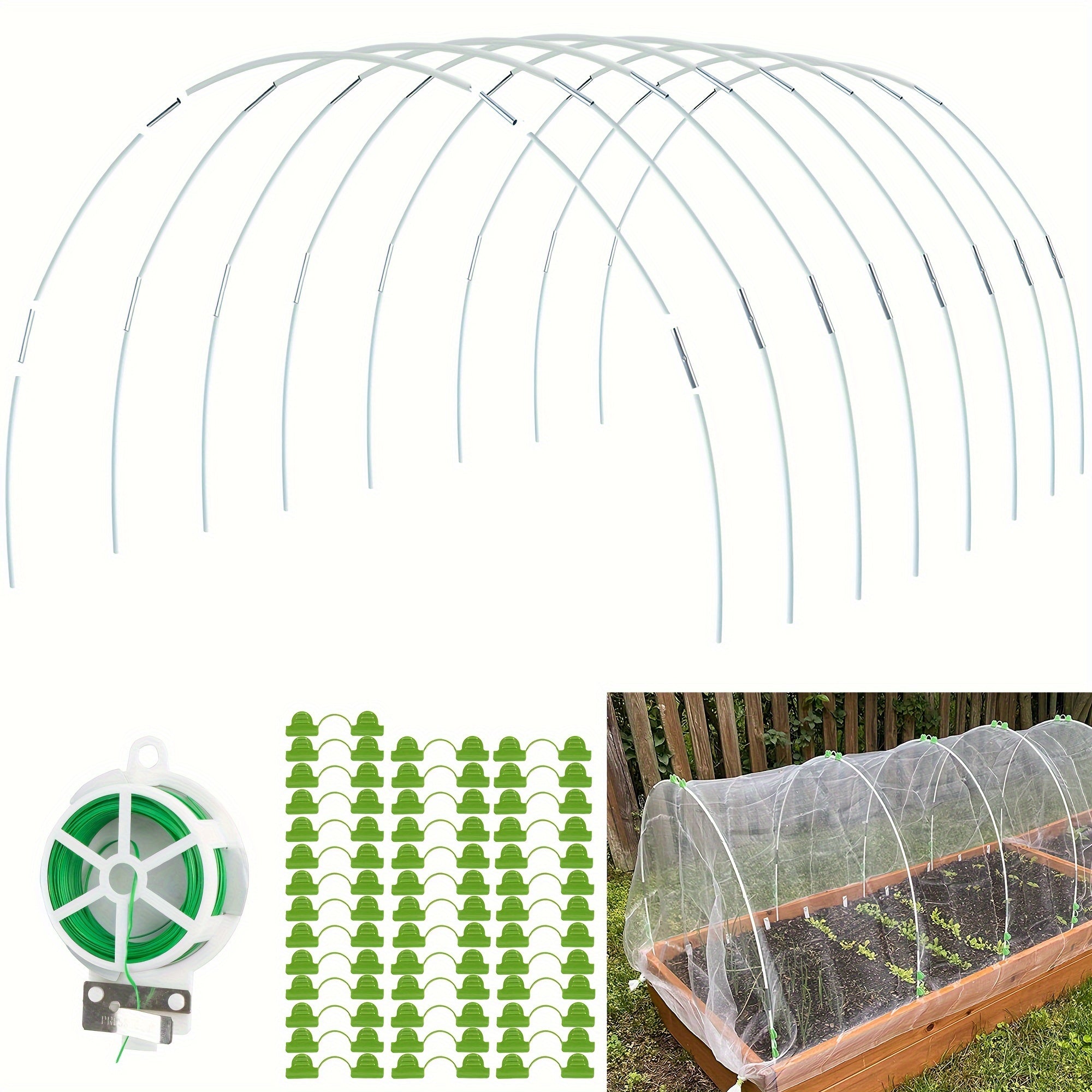 TEMU 8 Sets Garden Hoops For Raised Beds, Diy Tunnel Greenhouse , Rust-proof Fiberglass Support Hoops, Double Layer With 40 Clips And 40 Connectors,