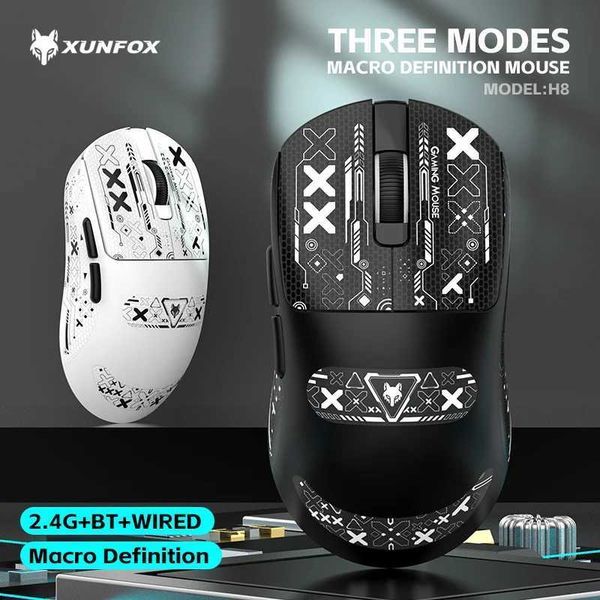 Mice XUNFOX H8 Wireless Bluetooth Mouse 18000dpi Lightweight Optical Mouse PAW3311Macro Sensor Ergonomic Design Gaming Mouse H241122