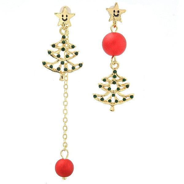 Boucles d'oreilles pendantes en forme d'arbre de Noël et de perles rondes en alliage et acrylique pour femmes