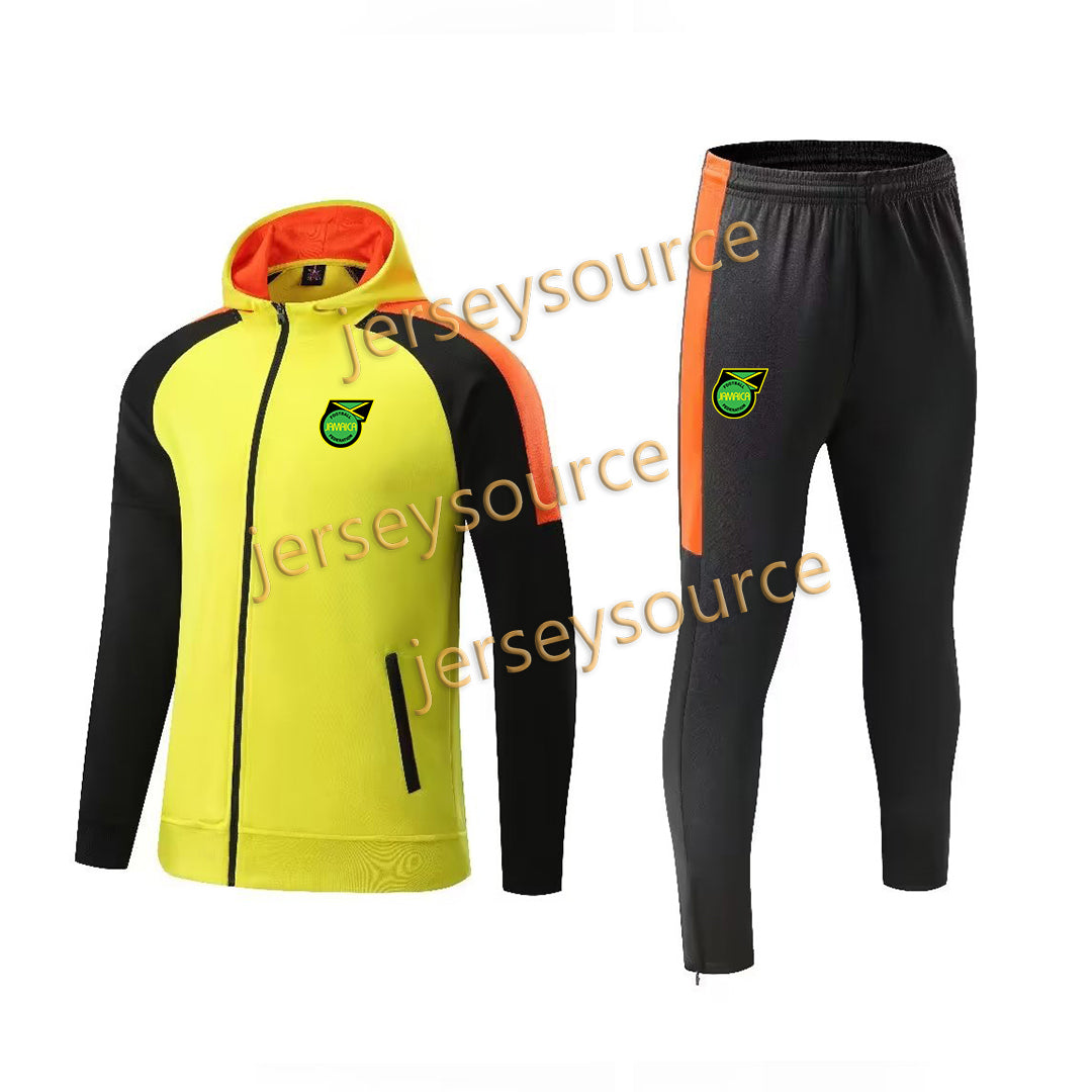Jamaica Soccer tracksuits training jacket Kids Kit Outdoor Full zipper hooded long sleeve Football Shirt Jogging leisure sports jacket
