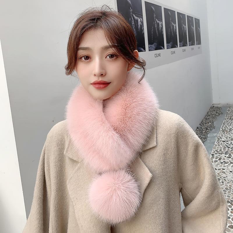 G447632 High-end winter warm scarf fur imitation fox fur collar ribbon ball all-match fur imitation mink neck scarf