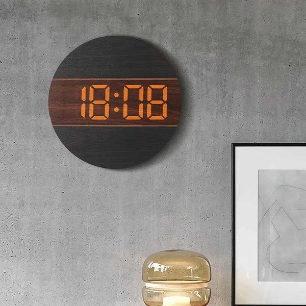 New Arrival LED Digital Wood Wall Clock Simple Living Room Clock Personality Creative Decoration Clock Wall Cream Style Home Wall Watch B250