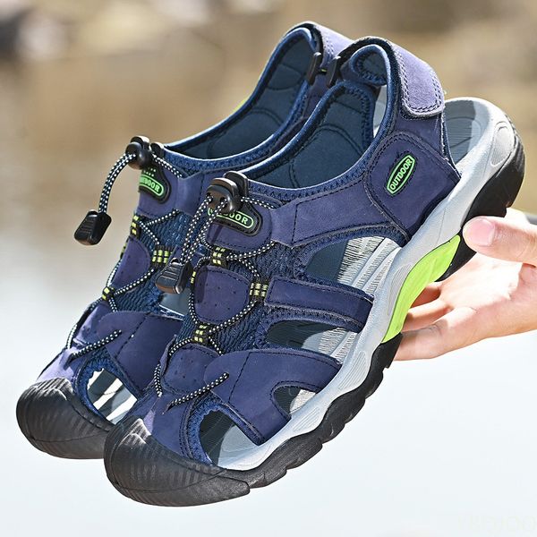 New Genuine Leather Sandals Summer Beach Shoes Men Breathable Wear-resistant Windproof Quick-drying Outdoor Sneakers a253