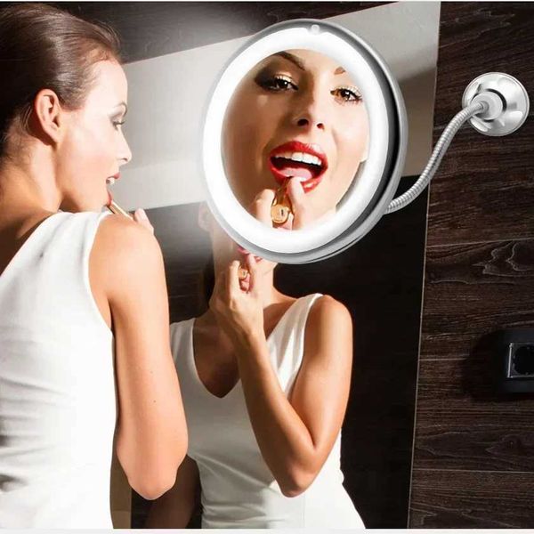 Flexible gooseneck 6.8-inch 10x magnifying LED vanity mirror bathroom magnifying vanity mirror with temptation cup 360 degree B240815
