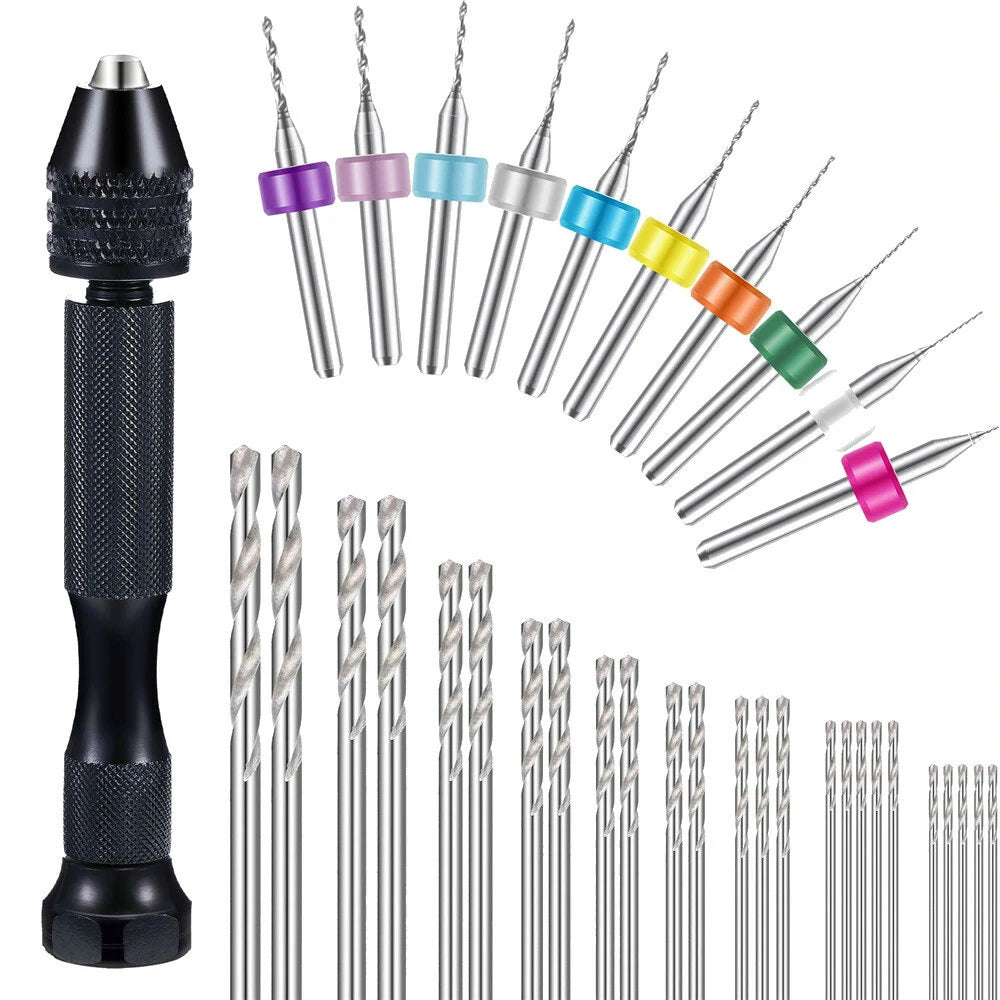 Drillpro 36 Pieces Hand Drill Set Include Pin Vise Hand Drill Mini Drills and 0.5-3.0mm HSS Drills and 0.3-1.2mm PCB Dri