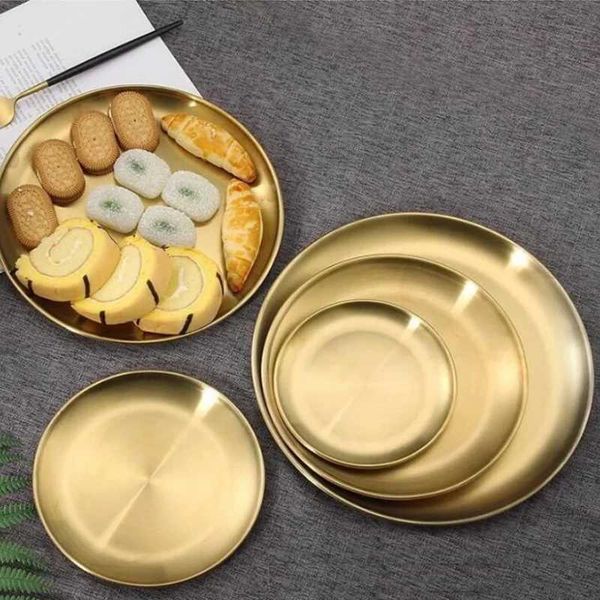European Style Dinner Plates Gold Dining Plate Serving Dishes Round Plate Cake Tray Western Steak Round Tray Kitchen PlatesC241213