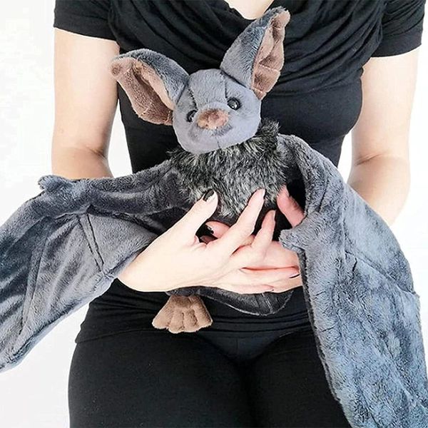 30cm Stuffed Bat Doll Plush Throw Pillow with Realistic Foldable Wing Seat Cushion Kawaii Halloween Xmas Ornament Bat Dolls 231220