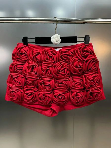 Women&#039;s 3D Rose Pink Red Black Wers Slim High Waist Wrap Hip Female Mini Skirts Autumn New Fashion