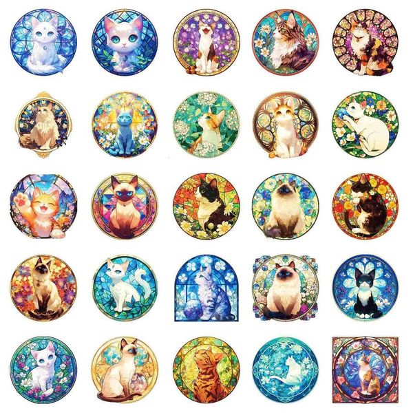50 pieces of Muxia style glass cat waterproof refrigeratorcomputermobile phone decoration stickersDIY creative notebook
