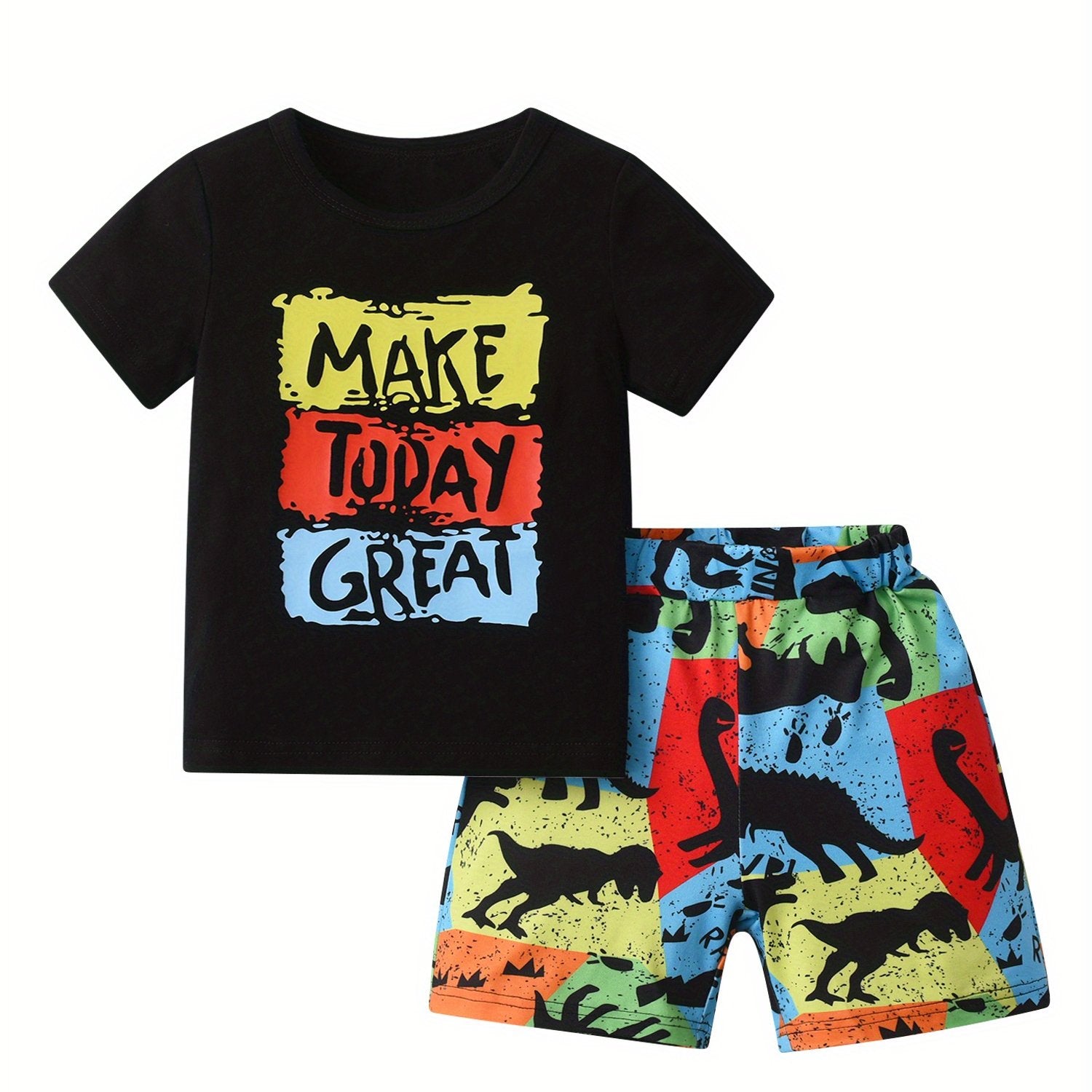 TEMU 1-5y Toddler Kids Boys 2pcs Clothing Sets Summer Colorful Printed Cotton T-shirts+shorts Fashion Sport Suit For Children Boys, For Outdoor