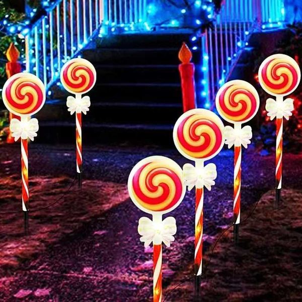 5 pieces of lawn lights outdoor LED garden decorations waterproof solar lights Christmas lollipop path markers string lights M241010