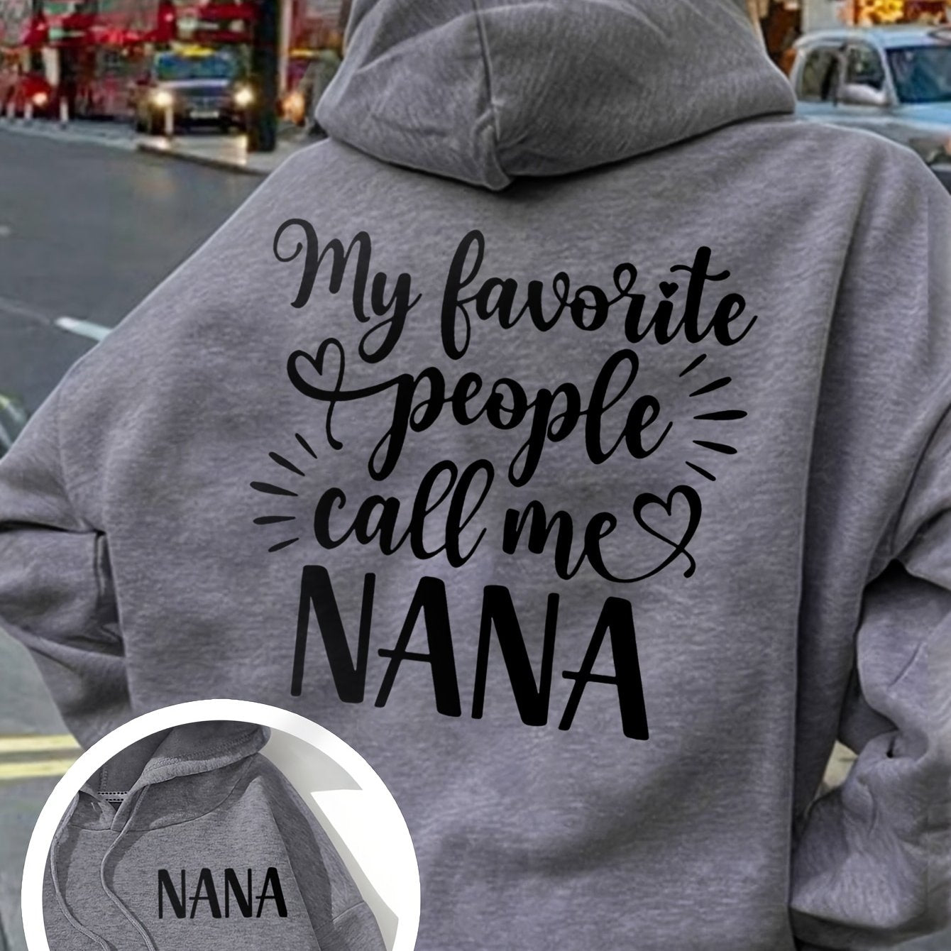 TEMU Graphic Hoodie, Casual Polyester Knit Fabric Sweatshirt, Regular Fit, Hooded Winter Top With Slogan Applique For Women