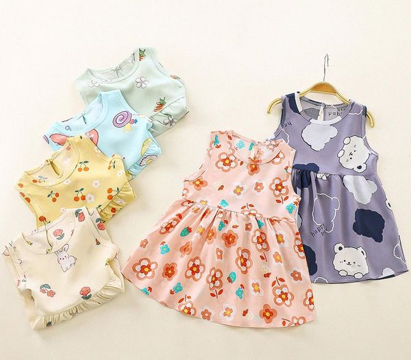 Baby Girls Princess Dresses Flower Printed Sling Dress Kids Clothes Tank Shirt Children Toddler Print Birthday Party Clothing Kid Youth Whit