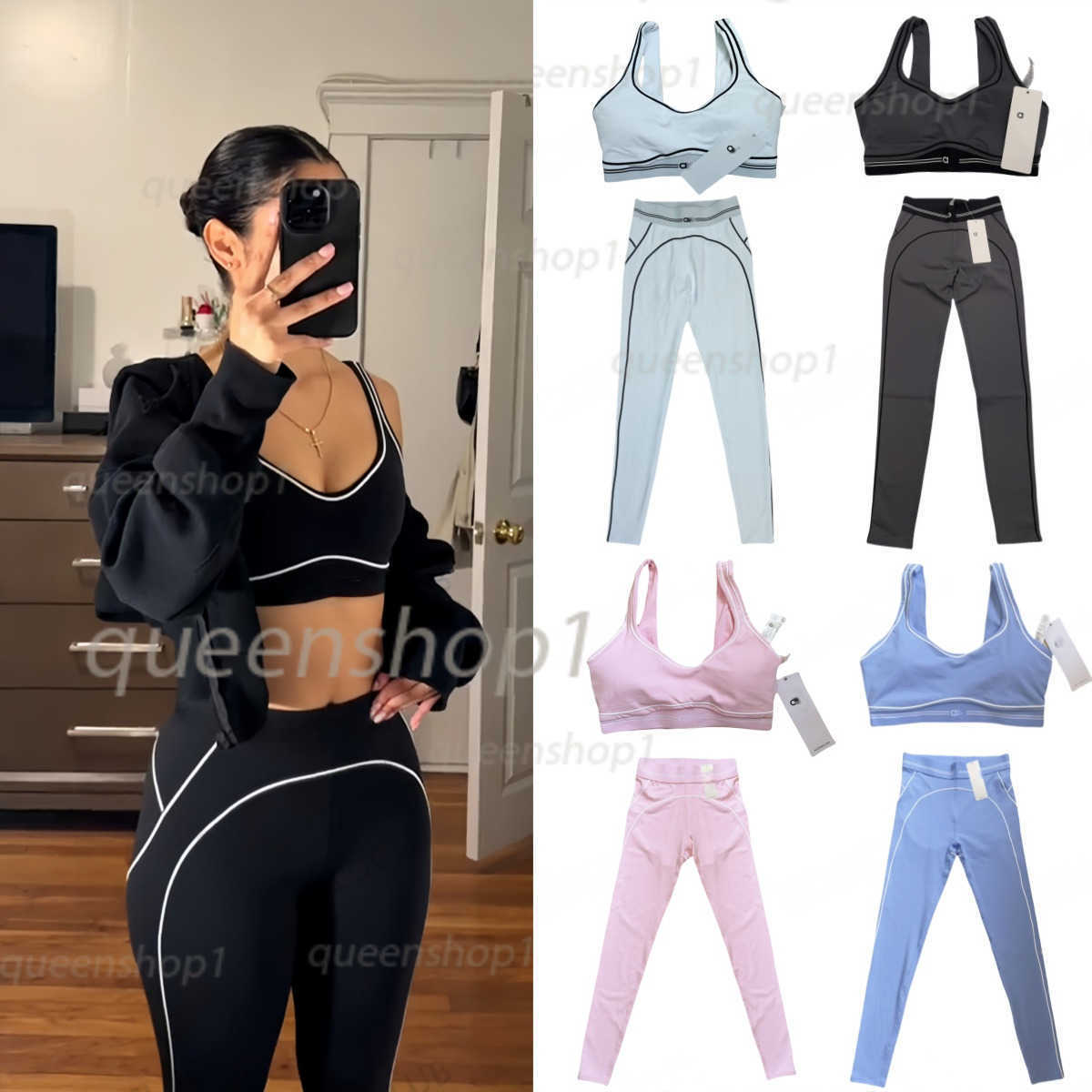 Women&#039;s Tracksuits Designer Yoga Set Sports Bra+Leggings High-End White Striped Low Back Dance Yoga Outfits Summer Running Fitness Gym Pilates