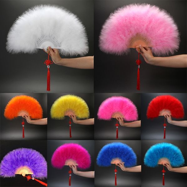 Fluffy Feather Folding Fans for Women Girls Wedding Party Decorations Black White Feathers Hand Fans Prom Clothing Accessories