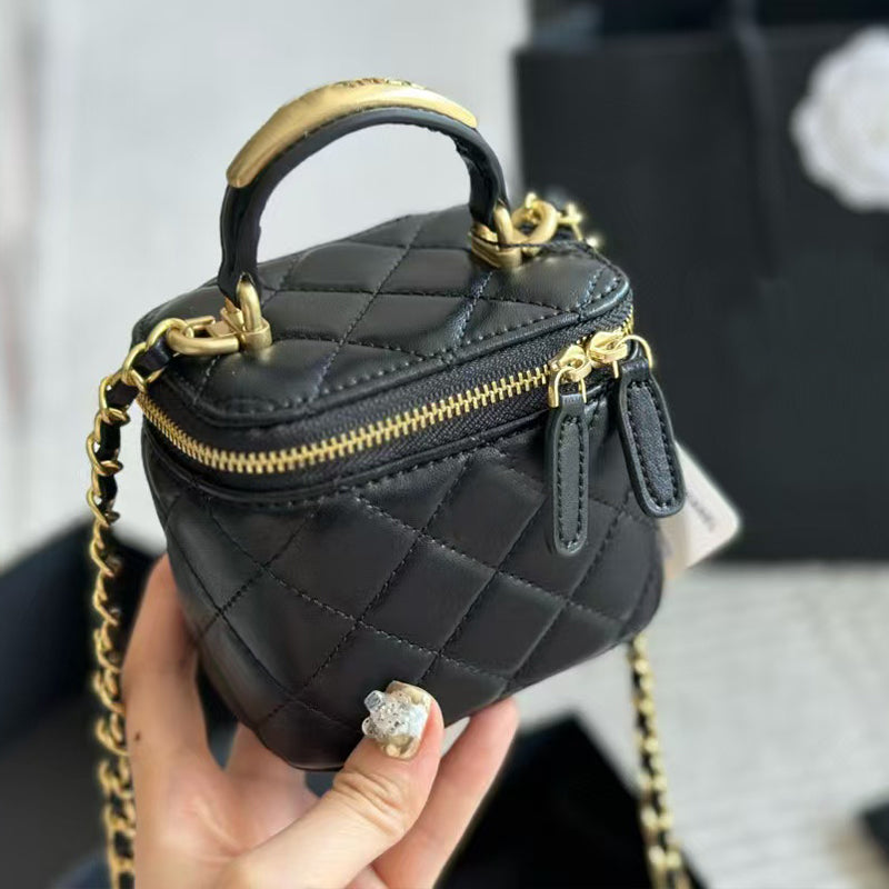 Women Crossbody Bags with Metal Handle Yellow Summer Bag Designer Mini Portable Box Cosmetic Lipstick Bag Case Handbags Totes with Mirror