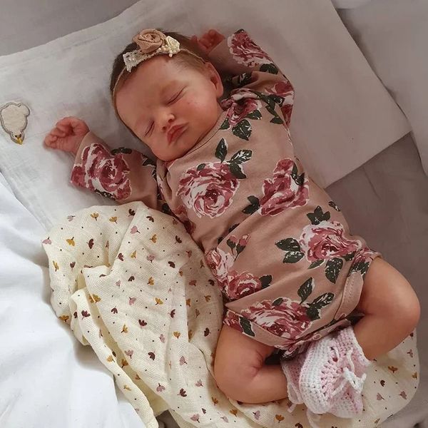48CM Handmade Reborn Sleeping Rosalie Baby Dolls 3D Skin with Hand-Root Hair 3D Skin with Visible Veins Collectible Art Doll 250103